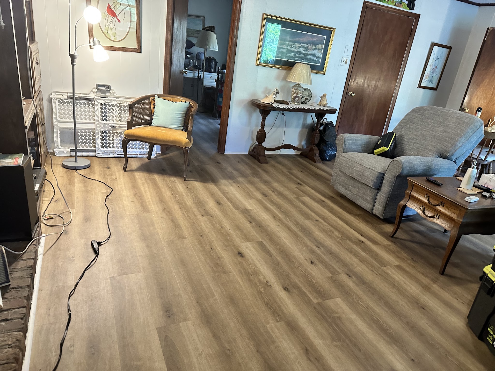 Vinyl plank flooring laid in a living room